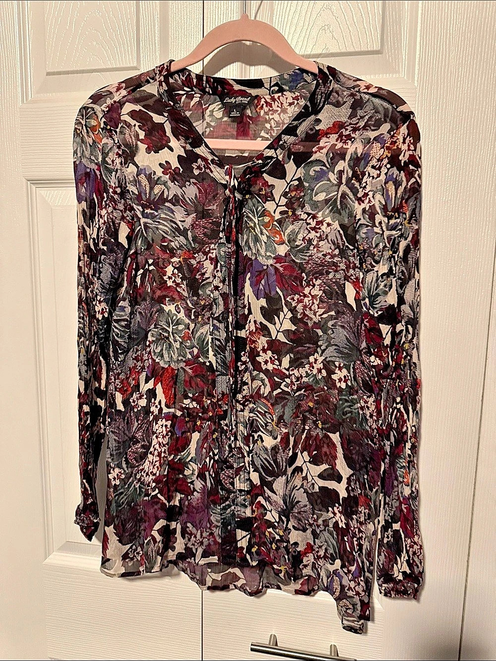 Lucky Brand Floral Blouse in Black & Burgundy Size Large